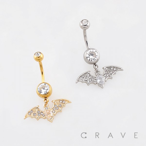 DANGLING MULTI CZ BAT CHARM BELLY BUTTON NAVEL RING 316L SURGICAL STEEL